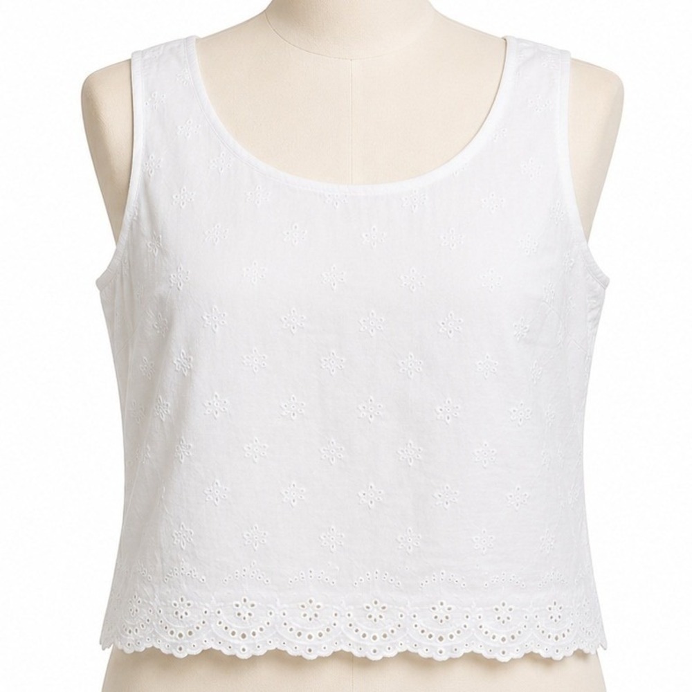 Dressbarn White Eyelet Shell Top Embroidered Cotton Sleeveless Womens 8 Lined